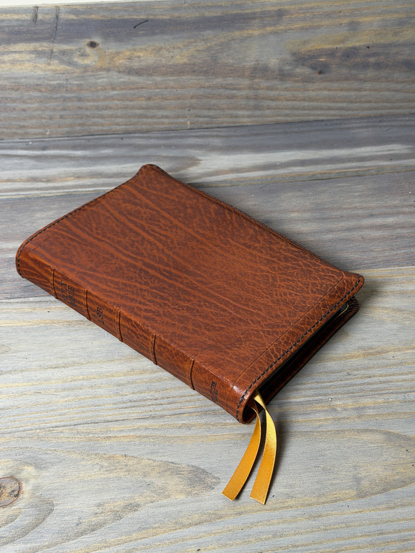 LSB Handy Size Bible in Badalassi Loch Ness walnut leather for Bible rebinding by Red Letter Rebind